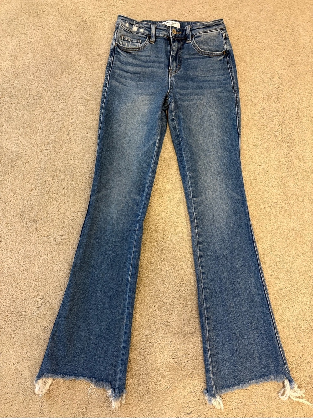 Flying Monkey High Rise Boot Women's Mid-Blue Flare Jeans Casual Denim Sz 26